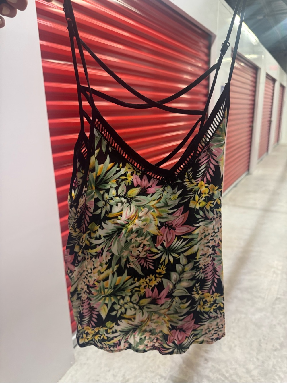 Lush Black Floral Crisscross Strap Camisole
